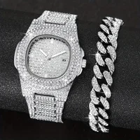 2pcs/set Women's Watch Luxury Rhinestone Quartz Watch Analog Stainless Steel Wrist Watch With Bracelet Set, Gift For Mom Her 1