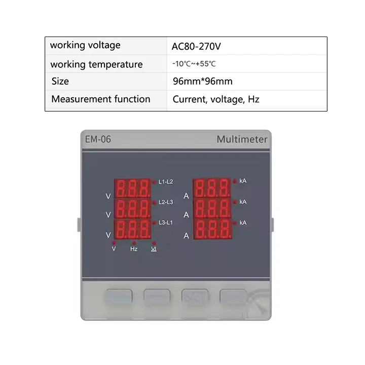 Three phase ammeter, voltmeter, Hertz meter, multifunctional intelligent digital measurement of current, voltage, and frequency