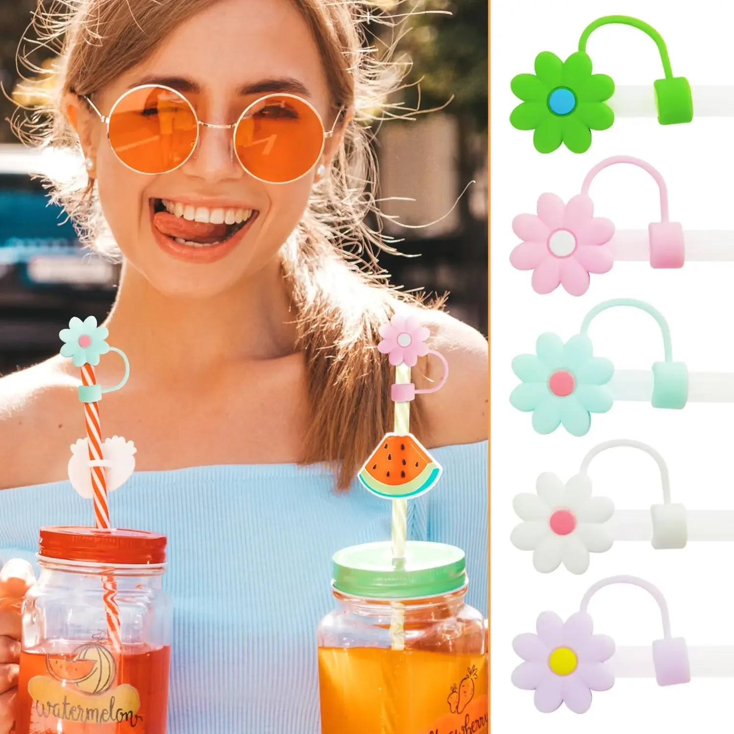 10pcs Large Straw Tips Cover, 8-10 mm Reusable Silicone Straw Cover Caps  Watermelon Bear Duck Flower Shapes Straw Toppers, Straw Cover Plugs for  Home