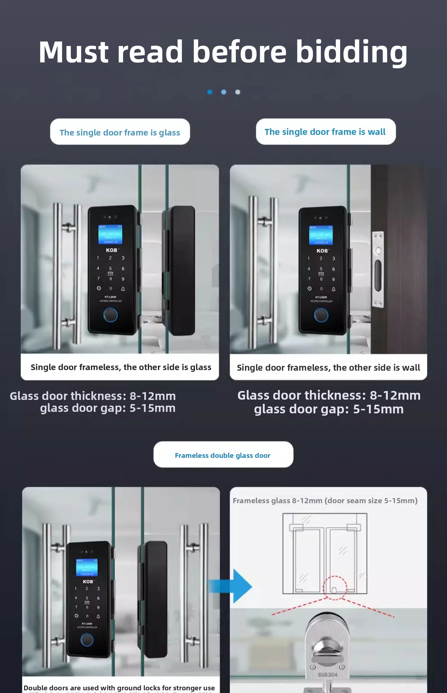 glass door fingerprint lock without opening holes Framed sliding door Intelligen