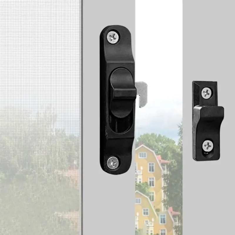 Chiusure per porte con schermo pieghevole scorrevole Trackless Serrature con gancio per finestra in rete push-pull Serratura antifurto Fibbia Chiusura universale sinistra e destra - immagine 3