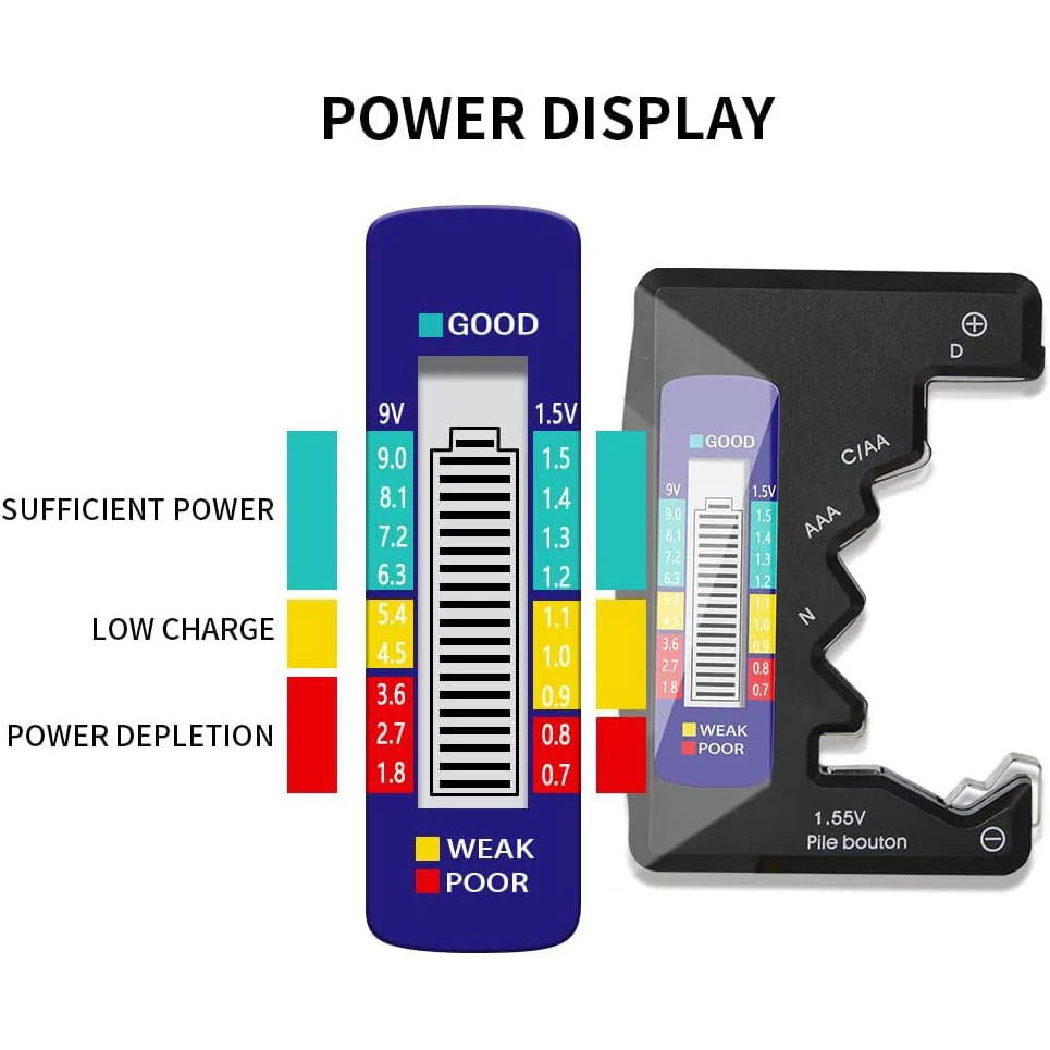 Testeur de batterie BT-886 - Indicateur de capacité pour piles lithium, noir/argenté