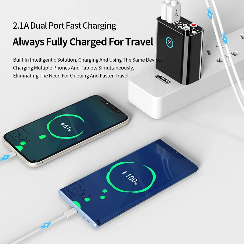 Bluetooth 5.0 Sound Receiver Wireless Microphone U Disk Play Input Sound Receiver 100‑220V US And EU Plug Adapter For Speaker