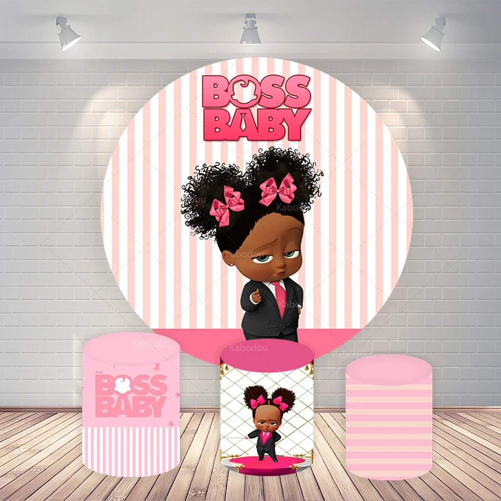 African American Sassy Boss Baby Girl Party Round Backdrops Kids