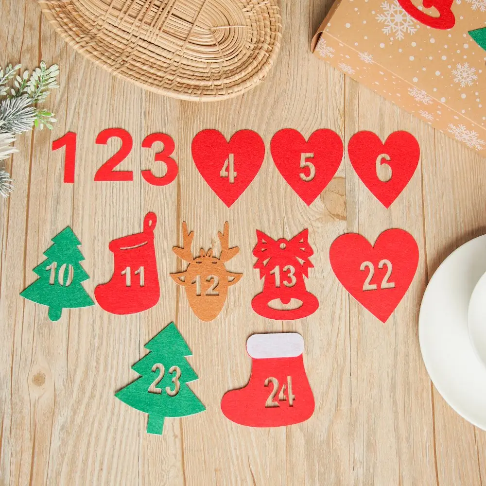 Merry Christmas Advent Calendar 24 Number Felt Countdown Calendar Sticker Xmas Decor DIY Gift Packing Label Supplies