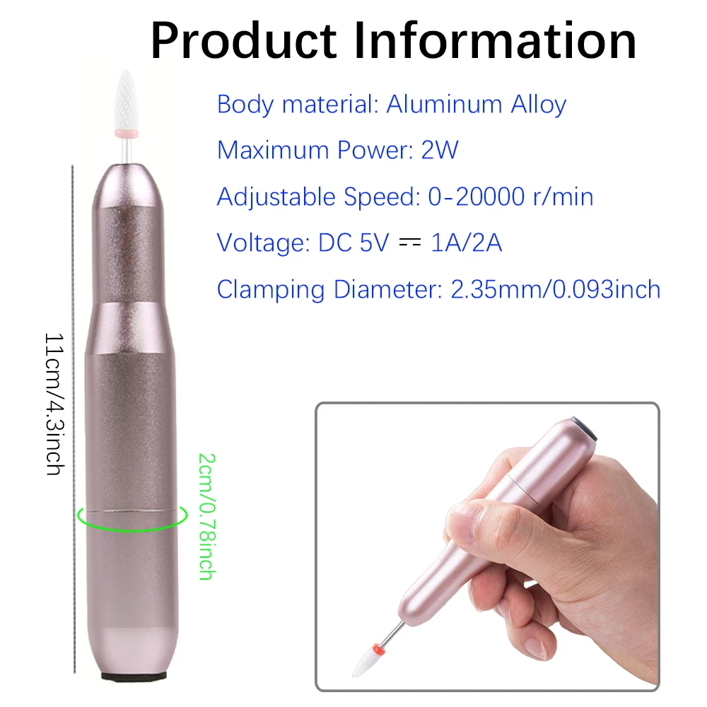 USB 전원을 사용하는 속도 조절 가능한 네일 아트 그라인더, 네일 광택 도구, 여성을 위한 선물로 적합