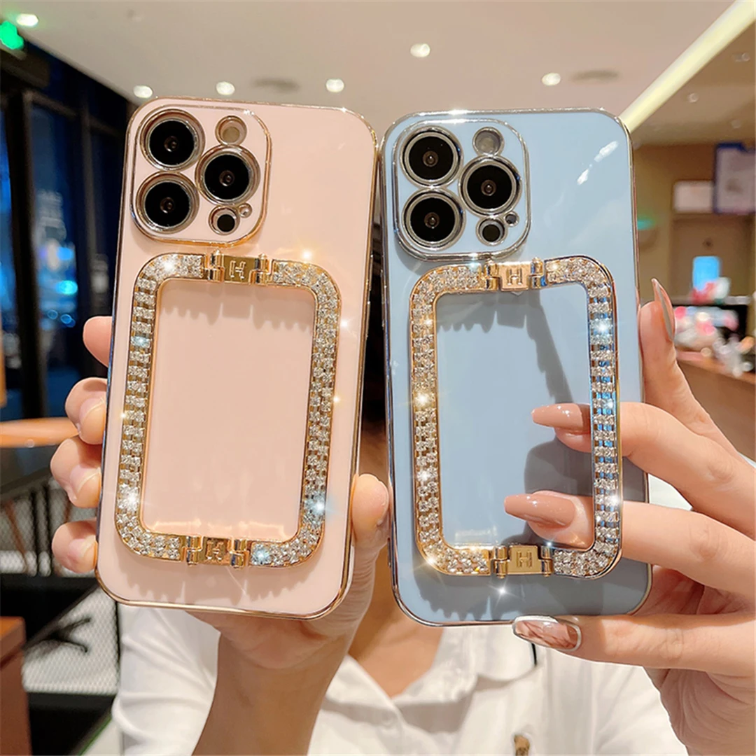 Silicone Phone Case With 3d Crystal Square Holder For Xiaomi_voghion.com