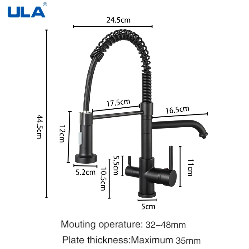 ULA  Kitchen sink copper pull kitchen faucet double outlet water-cooled hot washing basin sink spring faucet