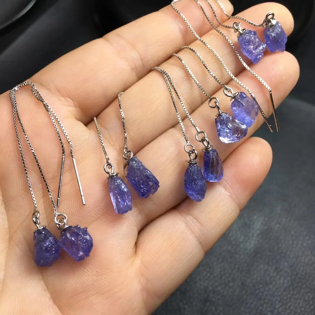 Pair Fengbaowu Natural Raw Tanzanite Earring 925 Sterling Silver - Main Image