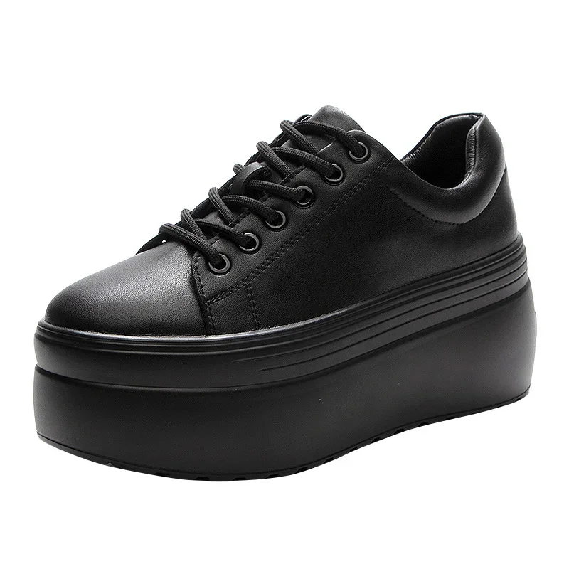 

Кроссовки женские из натуральной кожи, толстая подошва 8 см, платформа, танкетка, скейтборд, Повседневная модная летняя обувь на массивном каблуке, осень