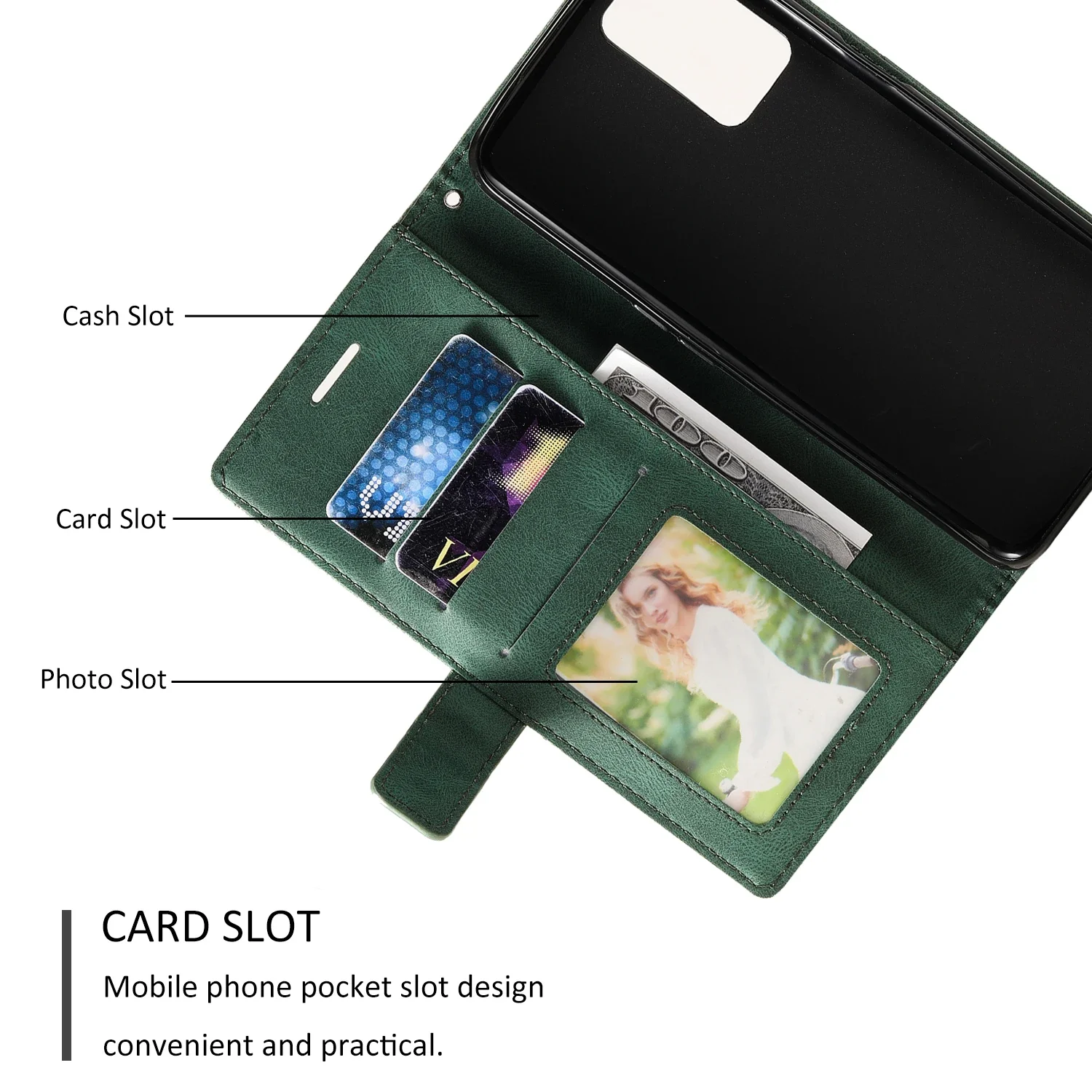 Leather Flip Case with Card Slot and Magnetic Closure - Wallet Etui