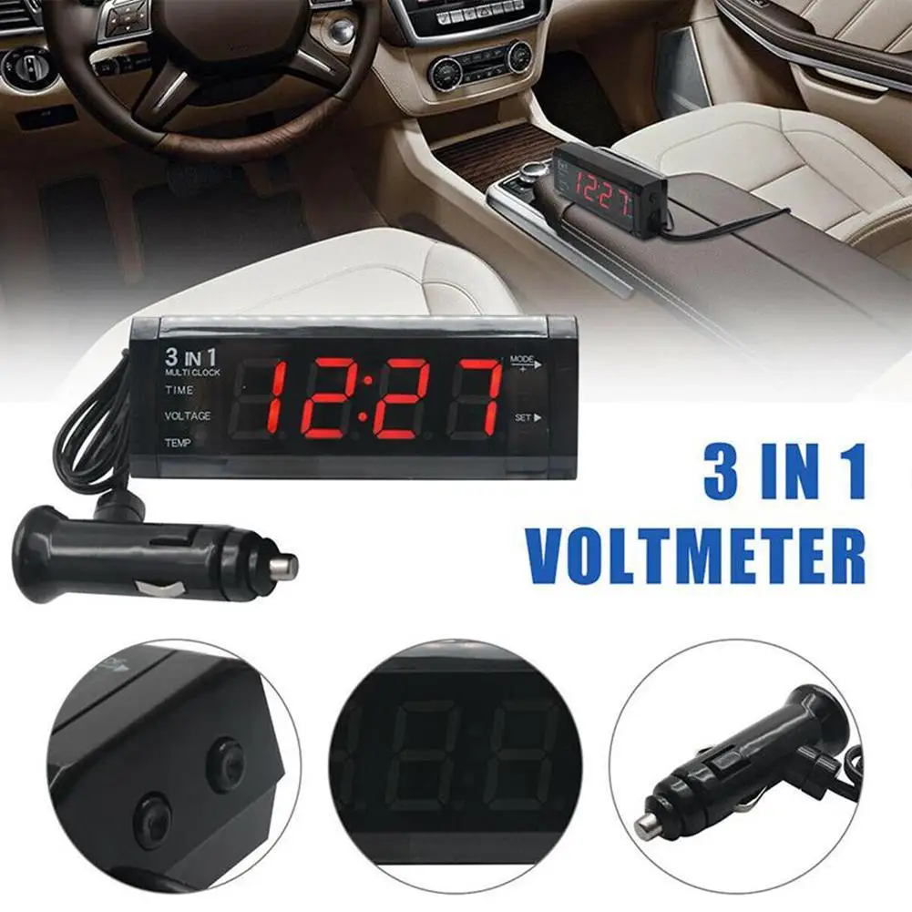 

12V 3 In 1 Auto Automobile LED Digital Voltmeter Thermometer Car Digital Accessories * Clock 78 Display Clock Clock 15mm 11 K5Q5