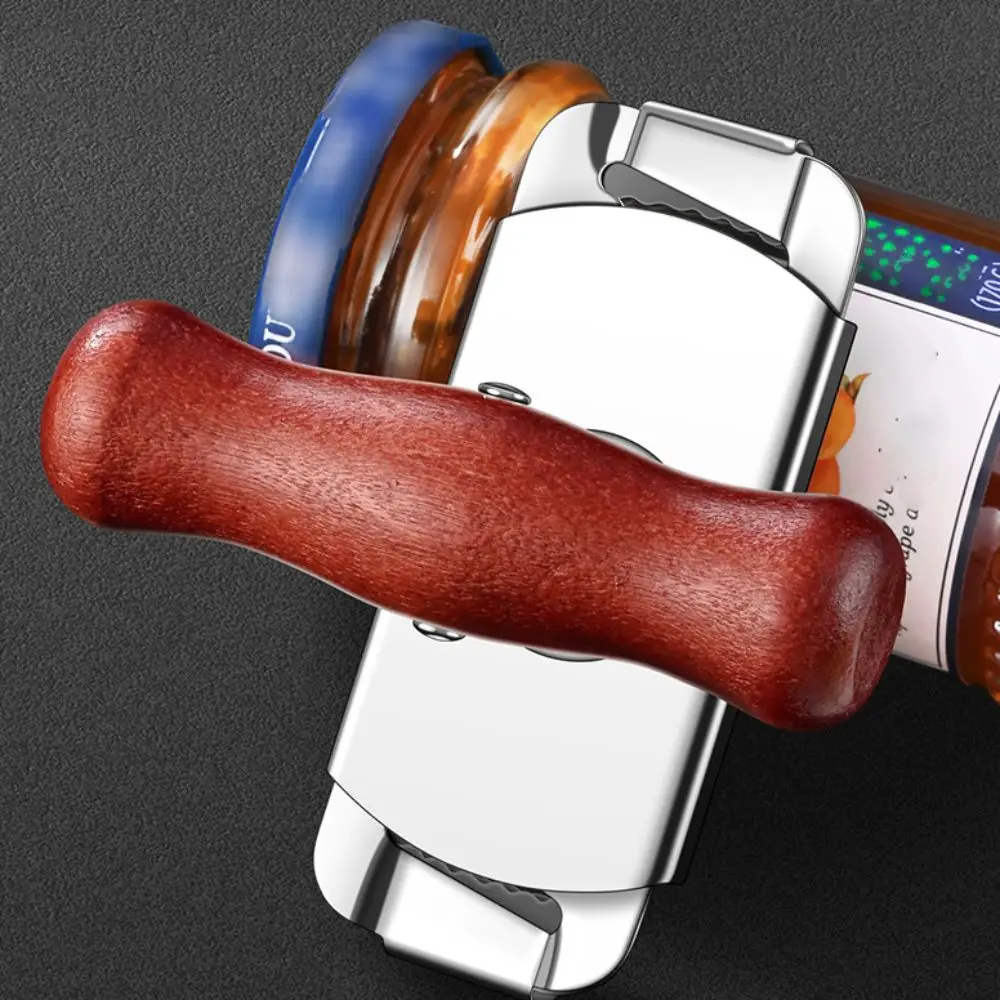 Kitchen Gadget Adjustable Screw Can Opener Stainless Steel Wood Handle Jar Opener Rotary Labor-saving Bottle Cap Remover