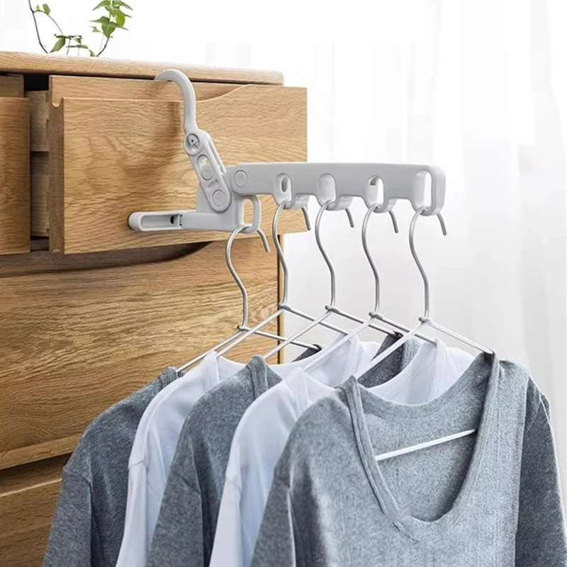 

5-holes Folding Clothes Hanger Closet Organizer Multi-port Clothing Drying Rack Foldable Portable Plastic Travel Hotel Dry Rack