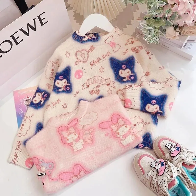 

Sanrio Kawaii Anime My Melody Autumn Winter Children Knitted Sweater Cute Kuromi Cartoon Warm Long-Sleeved Top Gifts for Girls