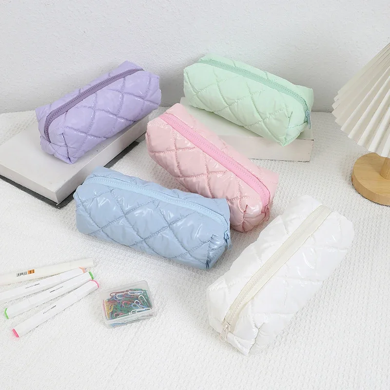 Simple Solid Color Pencil Case Portable Large Capacity Stationery Holder School Supplies