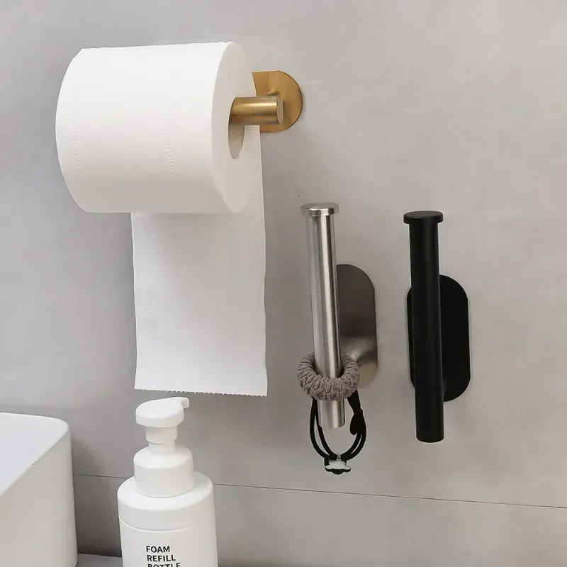 Self Adhesive Toilet Paper Holder Gold Stainless Steel Wall Mount No Punching Tissue Towel Roll Dispenser Bathroom Paper Hooks paper towel holder toilet paper holder toilet roll holder tissue holder