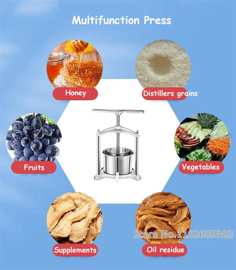 5L Manual Wine Press Machine Multifunctional Vegetable Fruit Juice Honey Pressing Separation Machine Household 5