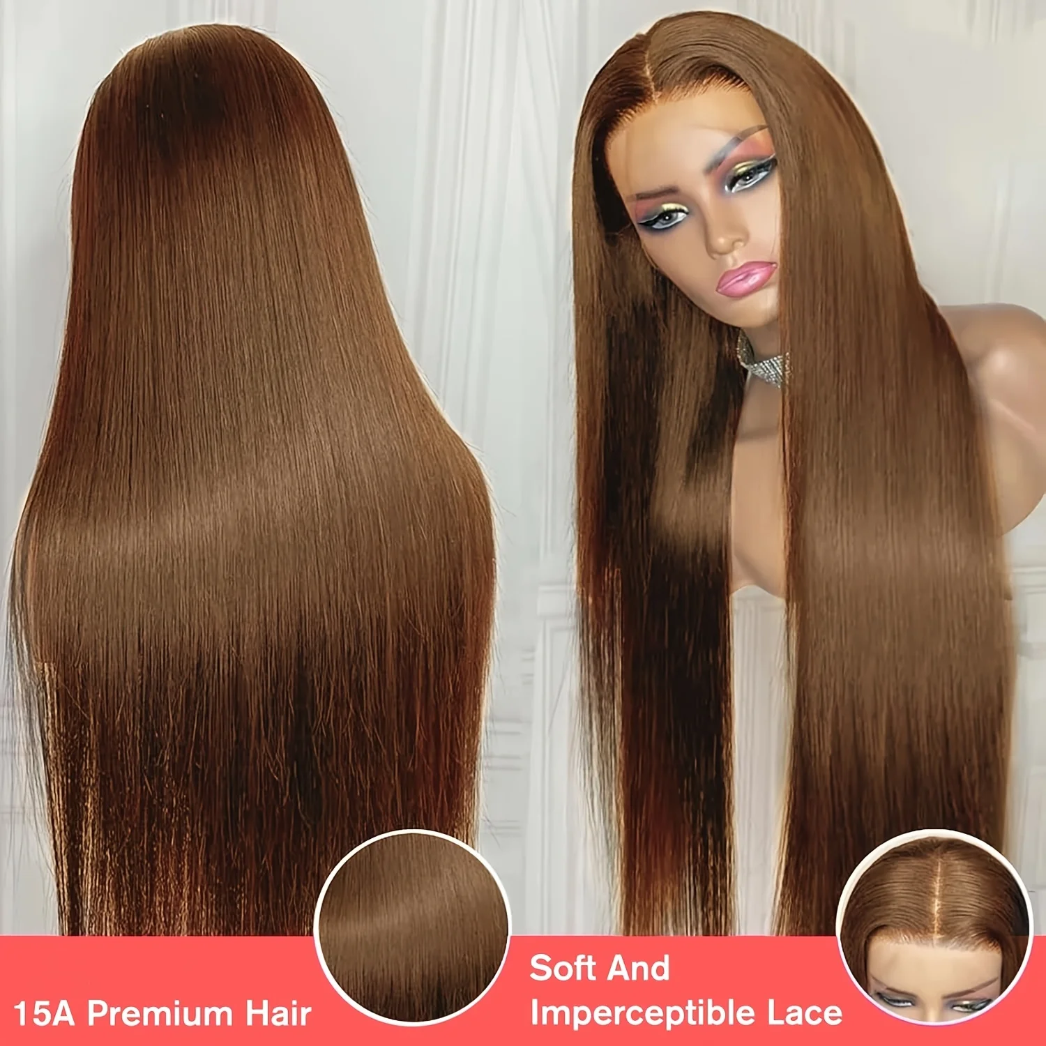 #4 Colored Human Hair Wigs 13x4 Chocolate Brown Bone Straight HD Lace Front Wig 34 Inch Lace Frontal Wig Human Hair Pre Plucked 3