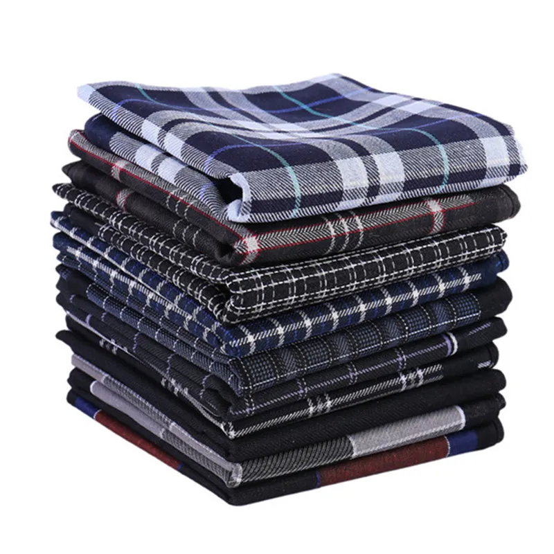 3Pcs 43x43cm 100% Cotton Black Gray British Style Striped Checkered Men Pocket Wedding Party Business Handkerchiefs