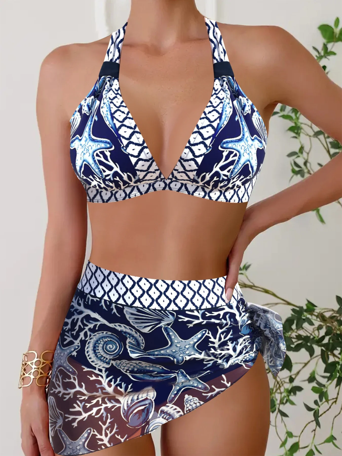 Women's Casual Fashion Vacation Swimsuit Two-piece Set, Summer Beach Retro Starfish Beach Bikini S-6XL