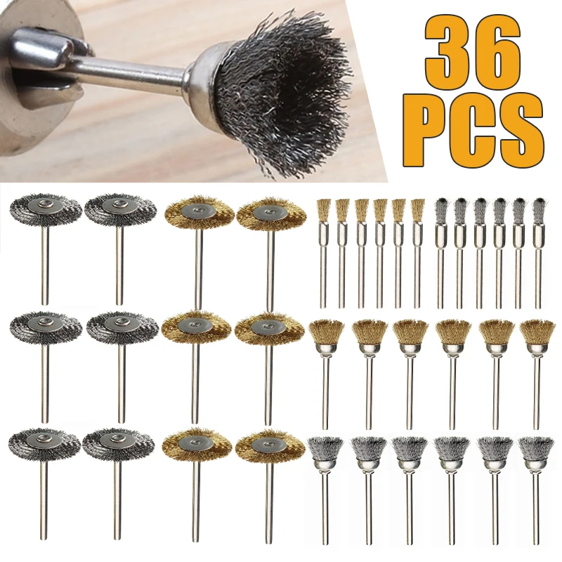 

New 36Pcs Brass Steel Wire Brush Rust Removal Sanding Polishing Wheels kit Tools