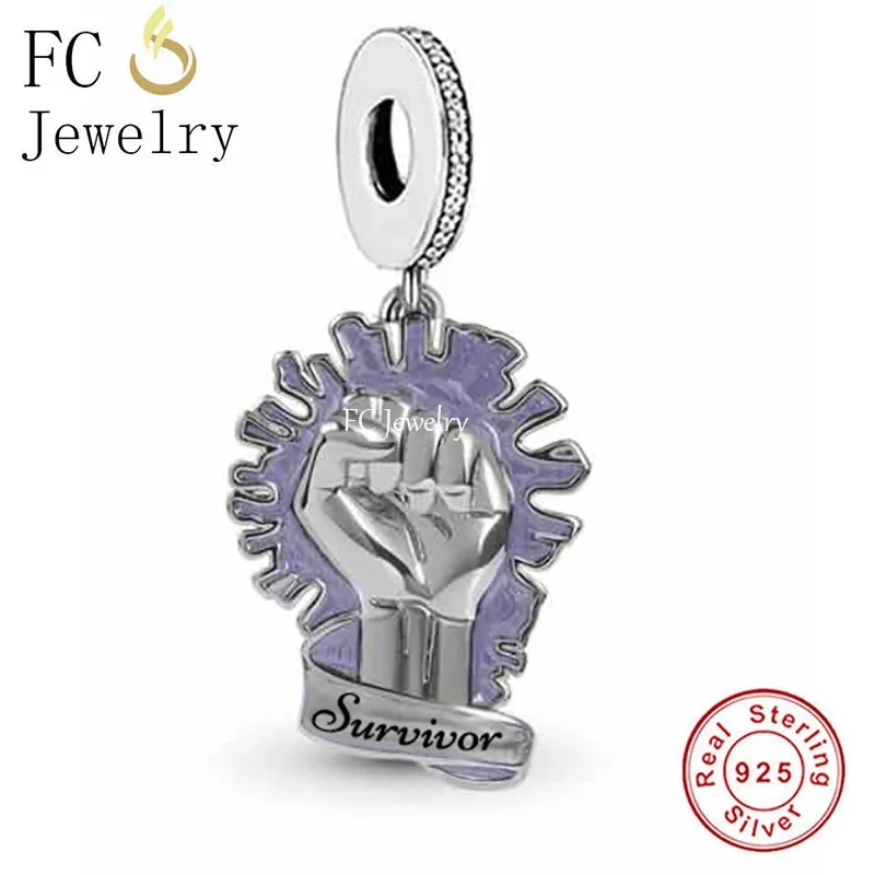

FC ювелирные изделия подходят оригинальный Pan талисман браслет 925 серебро Рак Осведомленность Фиолетовая лента бусина для выживания для изготовления женщин Berloque