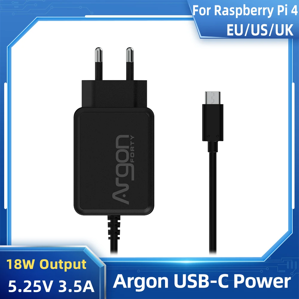 Adaptador de Energia para Raspberry pi Argon Tipo-c Fonte de Alimentação Modelo b Carregador Argon um v2 M.2 Case 18w 5.25v 3.5a