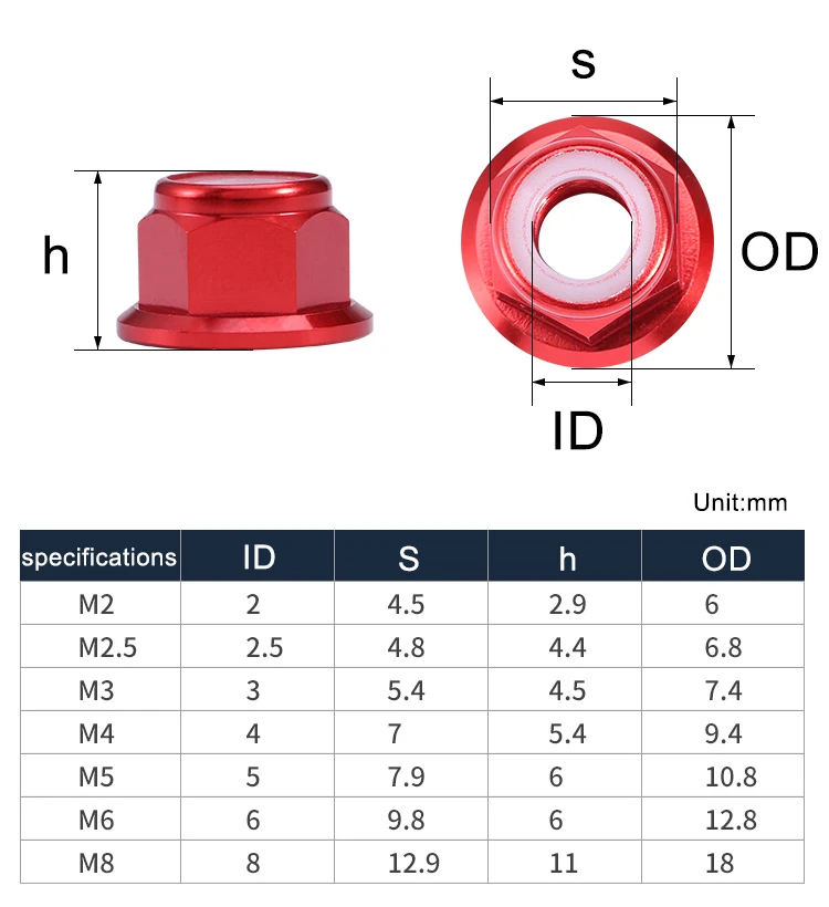 Colorful Aluminum Alloy Self-Locking Flange Nut with Nylon Insert
