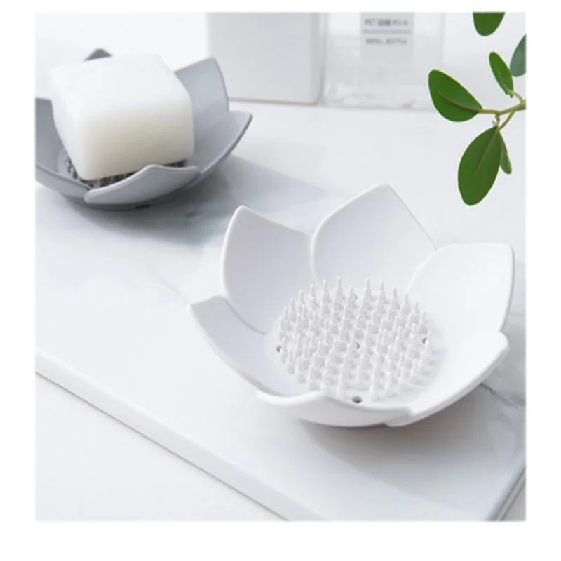 New Concise Design Silicone Lotus Soap Shelf Creative Soap Box Bathroom Student Non Perforated Soap Storage Box Home Supplies