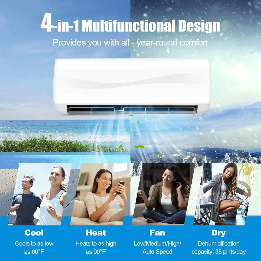 Mini AC Split-System, 17 SEER2 Ductless Air Conditioner w/Pre-Charged Condenser, White (9000BTU, 220V, 17 SEER2) 2