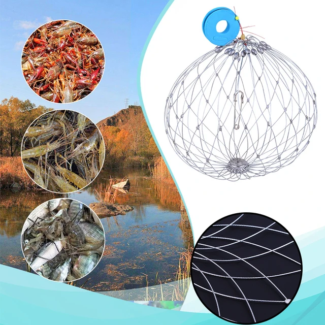 Fishing Net Cage Automatic Open Closing Fishing Crab Trap Net Steel Wire  for Saltwater Seawater Outdoor Fishing Accessories - AliExpress