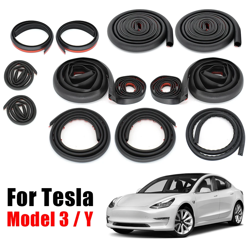 

For Tesla Model 3 Y Car Door Seal Strip Kit Soundproof EPDM Rubber Weatherstrip Auto Trunk Hood Dashboard A B Pillar Sealing Set