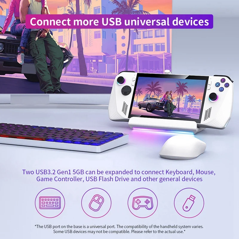 New-Docking Station For ROG Ally Hub RGB Steam Deck Stand With 4K@60Hz TV/ 1Gb Ethernet/ USB3.0/ PD 3.0 Fast Charging 5