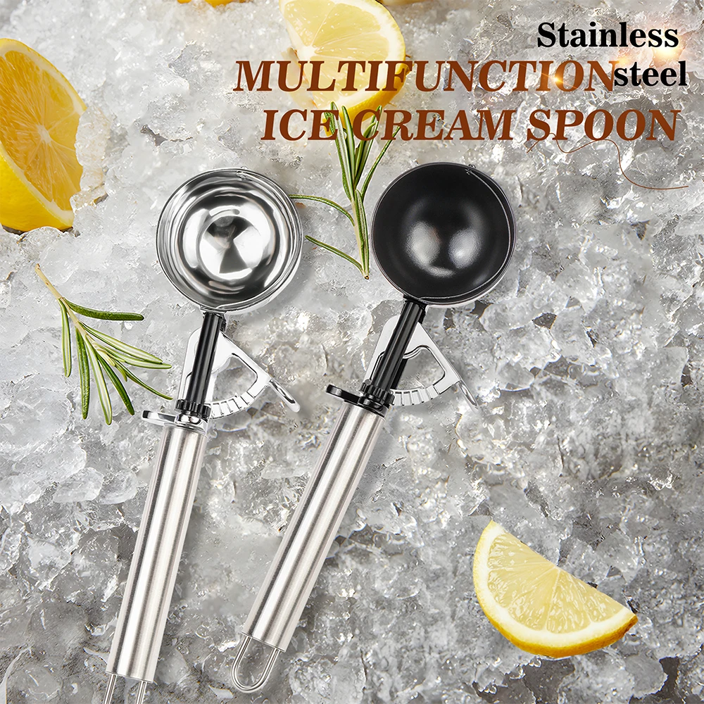 Premium Stainless Steel Ice Cream Scoop Set Multi-Function Kitchen Gadget Suitable For Ice Cream Fruit Cupcakes And Cookie Dough