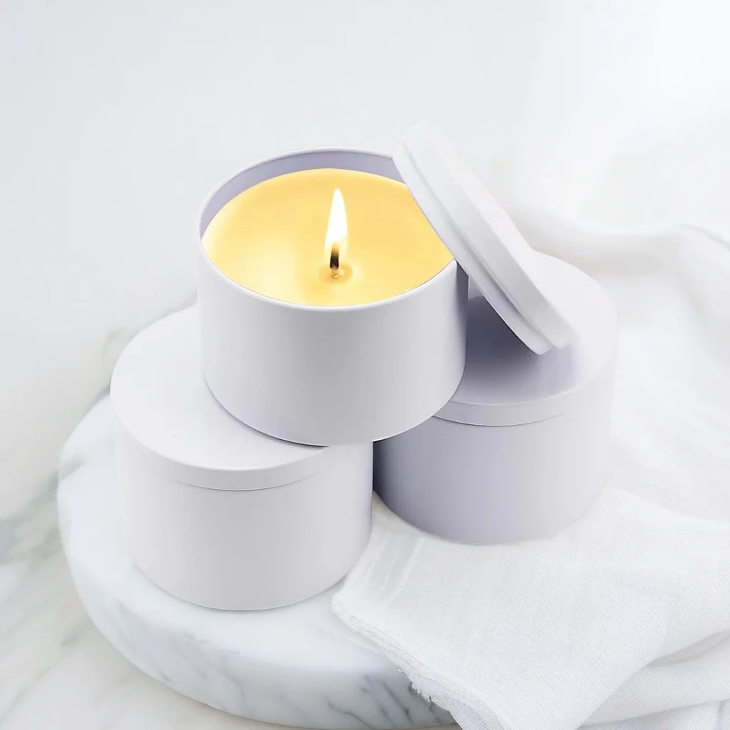 24 Pack 8oz 4oz Metal Candle Tins with Wood Grain Lids for DIY Crafts Storage and Gifts