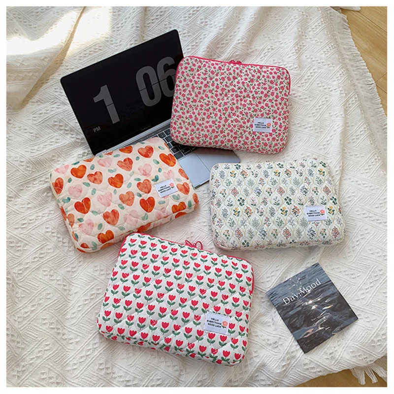 Housse Pour Ordinateur Portable 14 Pouces - Pochette Matelassée Mignon Motif Floral - Protection Transport