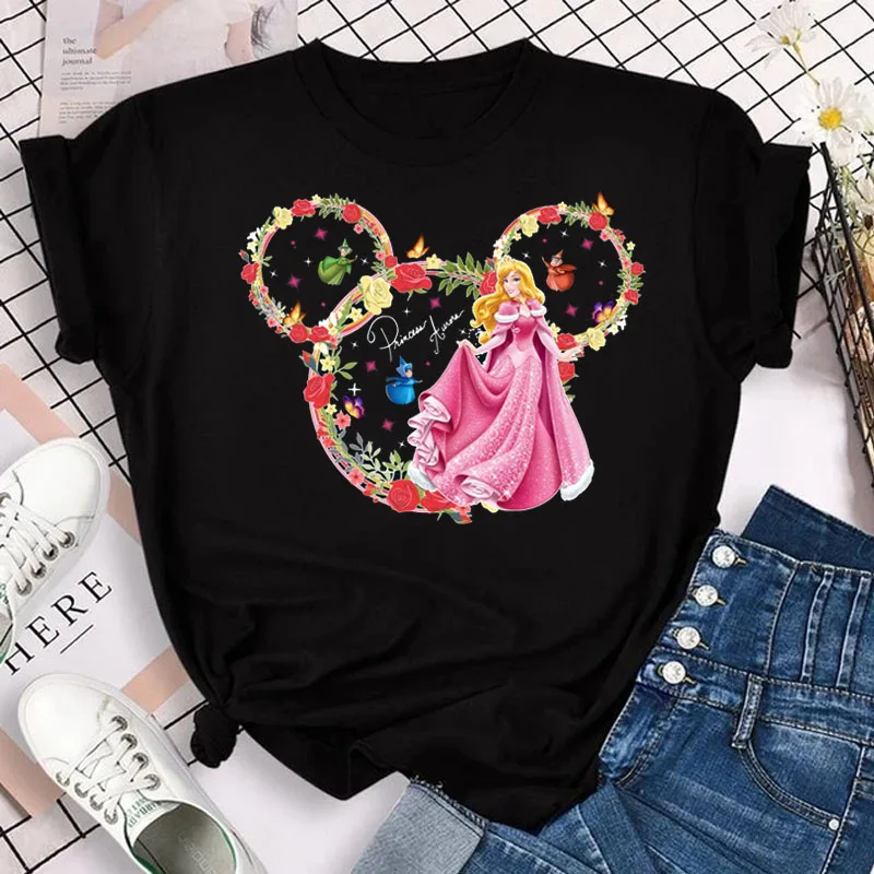 Mulan Princess Print Mickey Дамска тениска Disney Ежедневна модна тениска с къс ръкав Женска улична тениска Y2k Горнища на дрехи