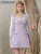 2023 New Fall Women Clothing Elegant Romantic Bow Waist-Slimming Mini Dress Fashion Design Temperament Purple Dresses for Women