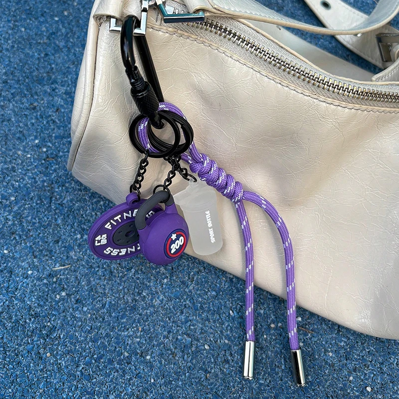 Gym Series Key Chain Color Handmade Rope Key Ring New Fahion Bag Pendant Dumbbell Kettlebell Keychain Bag Charms