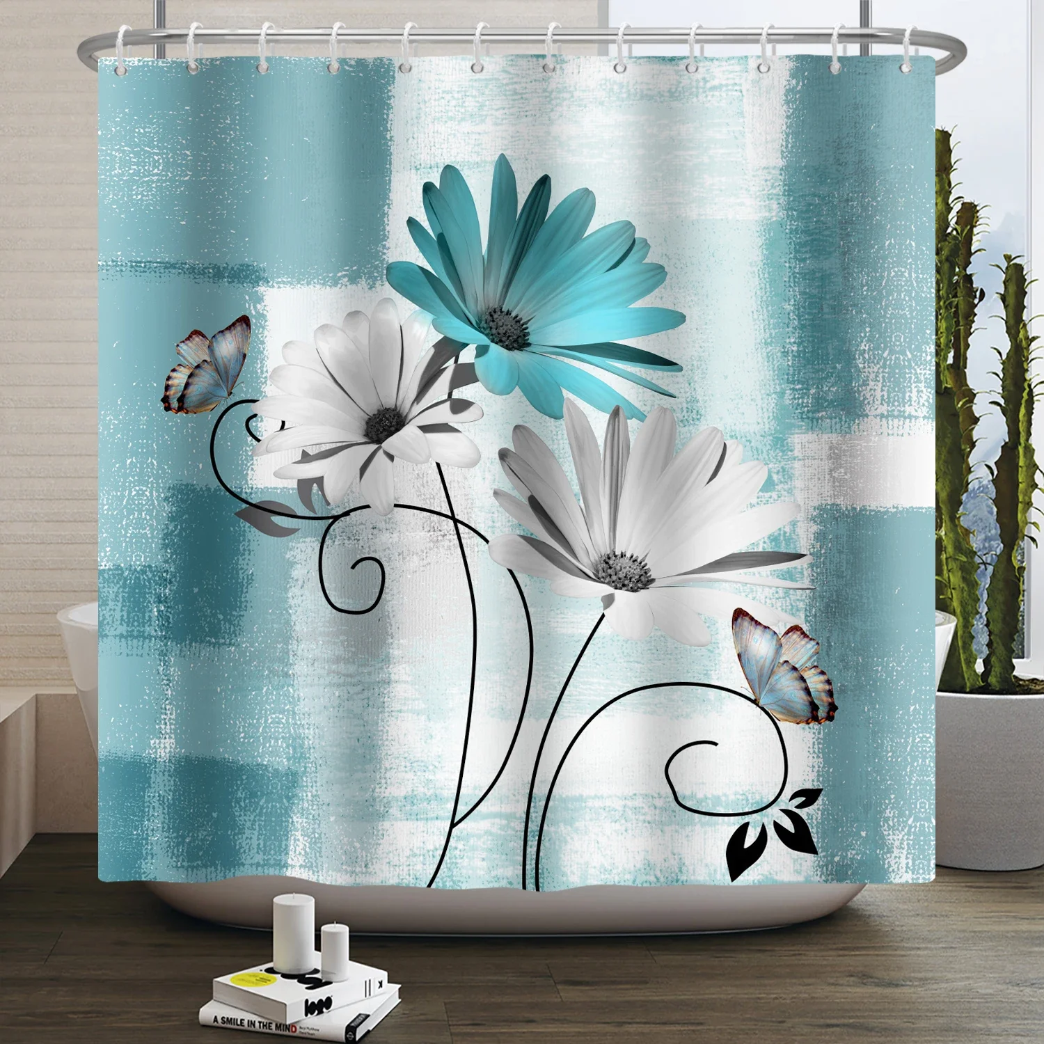 Miffrank Tenda Da Doccia Rustica Floreale Grigia - Set Con 12 Ganci, Stile Fattoria Americana, 200x72 Pollici