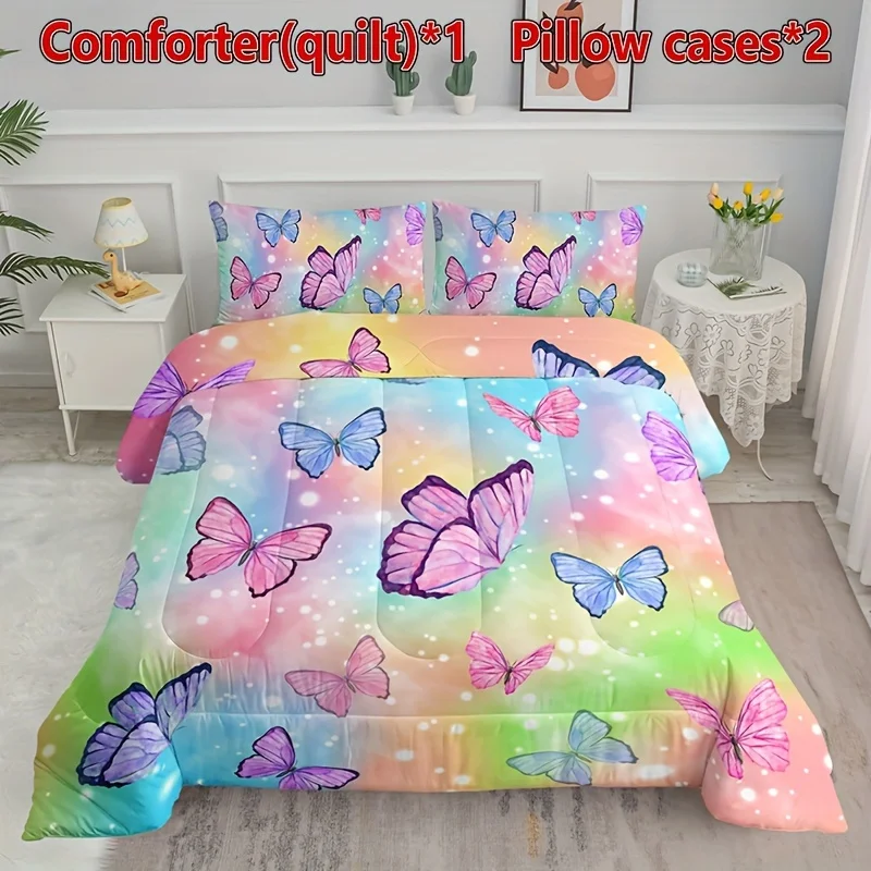 

3pcs Modern Fashion Polyester Comforter Set (1*Comforter + 2*Pillowcase, Without Core), Watercolor Print Bedding Set, Soft Comf