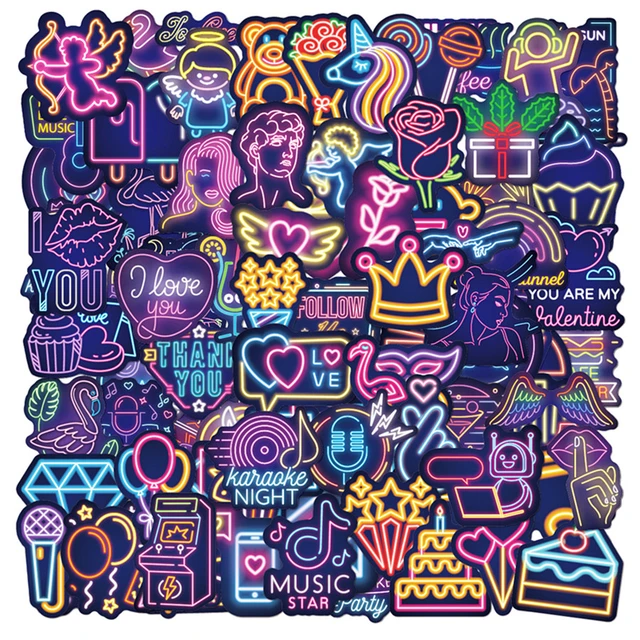 100PCS Neon Stickers for Laptop,Waterproof Vinyl Stickers for Water  Bottle,Skateboard,Luggage,Phone Case,Graffiti Vitange Stickers for Adults  and