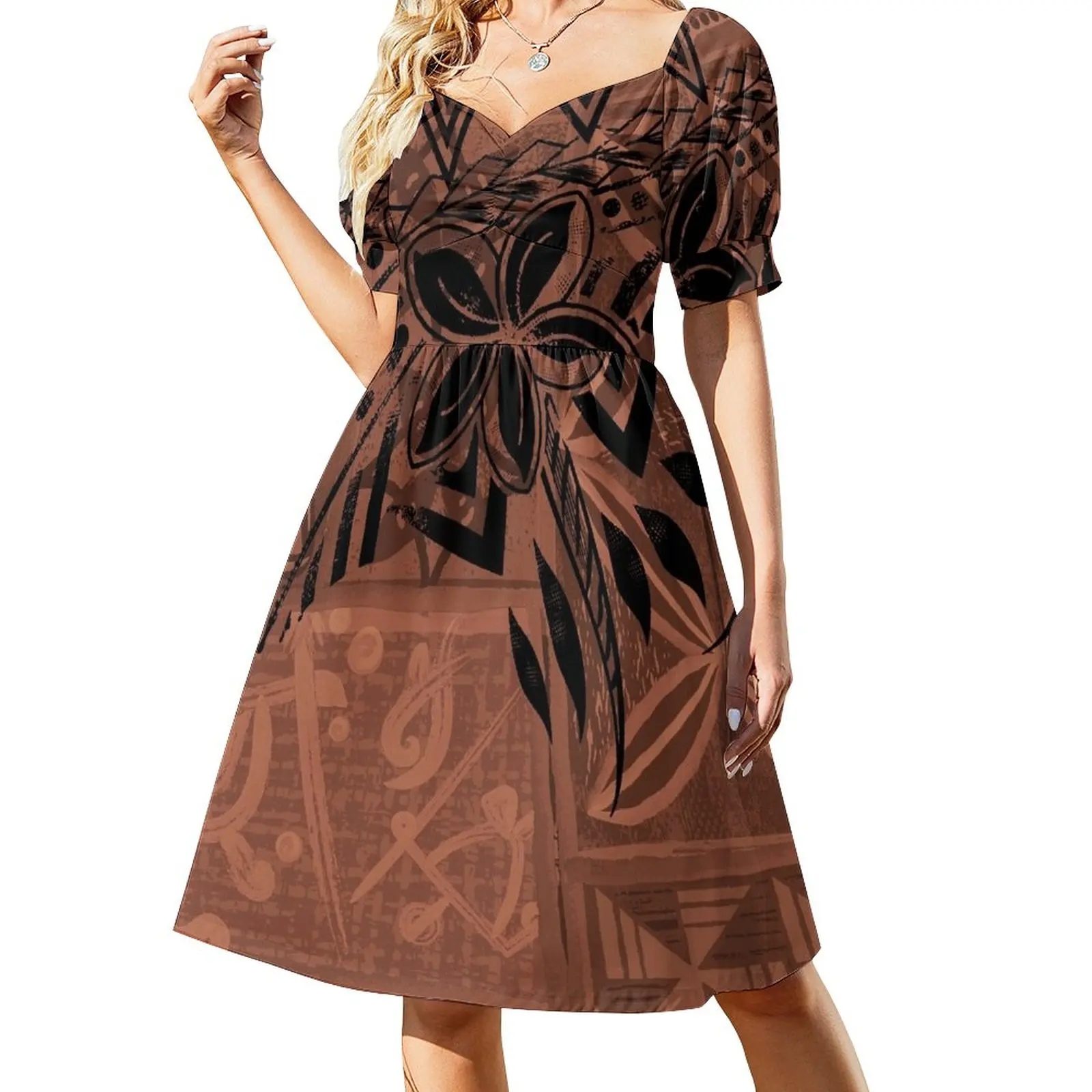 

Vintage Hawaiian Tribal Petrogyph Pattern Sleeveless Dress Prom gown women evening dress luxury dresses