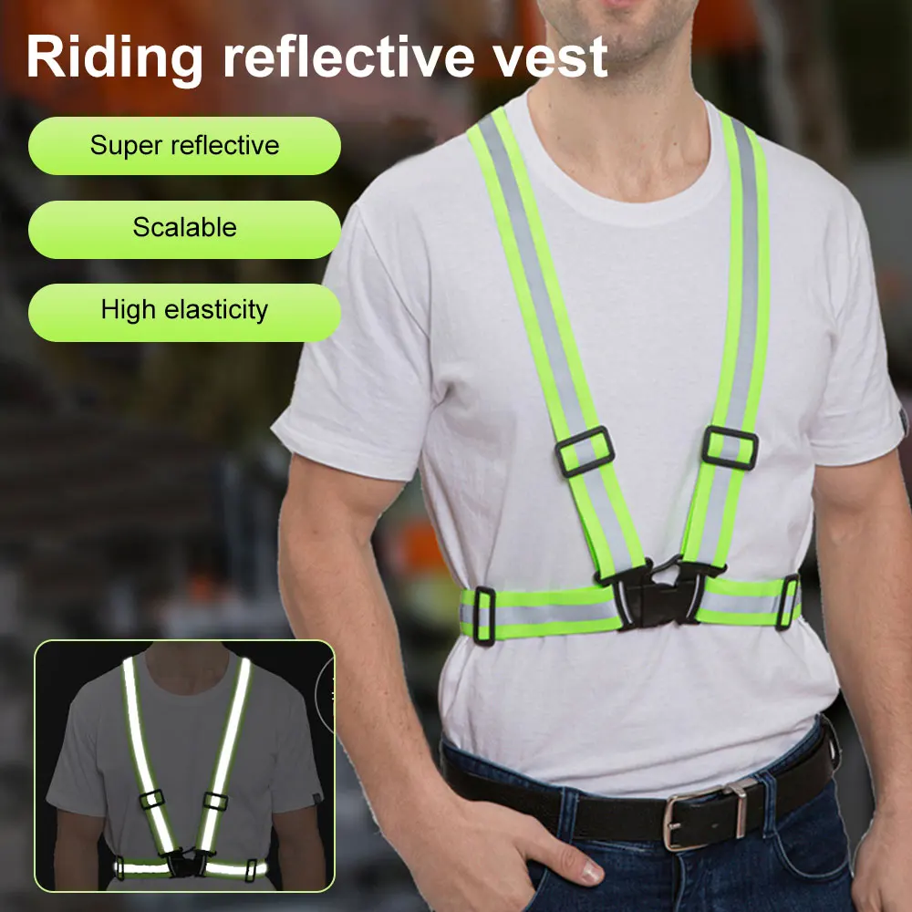 Reflective Vest Night Cycling High Visibility Reflective Strap Outdoor Safety Jacket Work Security Running Vest
