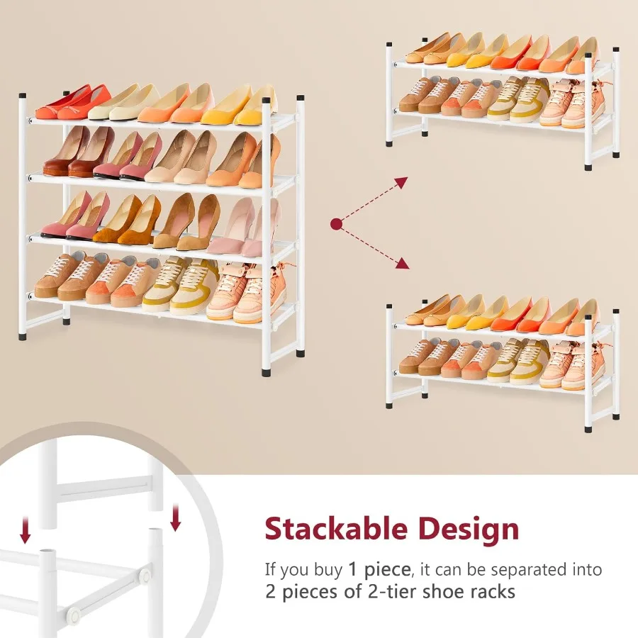 Expandable Shoe Rack for Closet 4 Tier 2941Adjustable Stackable Shoe Shelf Storage Metal Shoe Rack Organizer for Front Door Ent