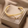 Luxury Fashion Simple White Shellfish Board Bend Metal Geometric Overlap Opening Bangle Bracelet Women Jewelery Pulseras Mujer 4