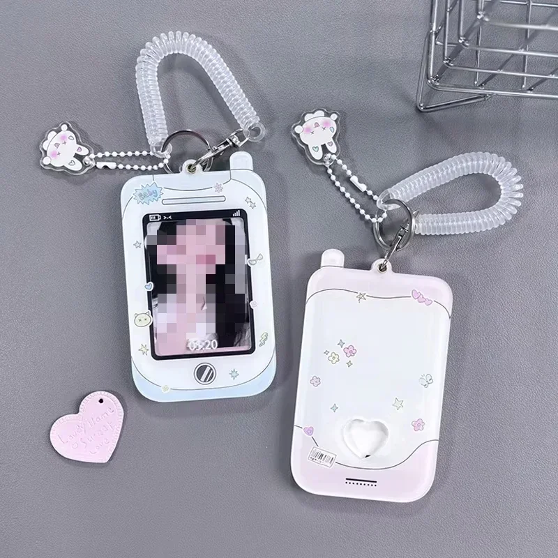 1PC Photo Display Card Holder Acrylic Y2K Cell Phone Modeling Style Kpop Photo Card Holder with Keychain Idol Picture Case