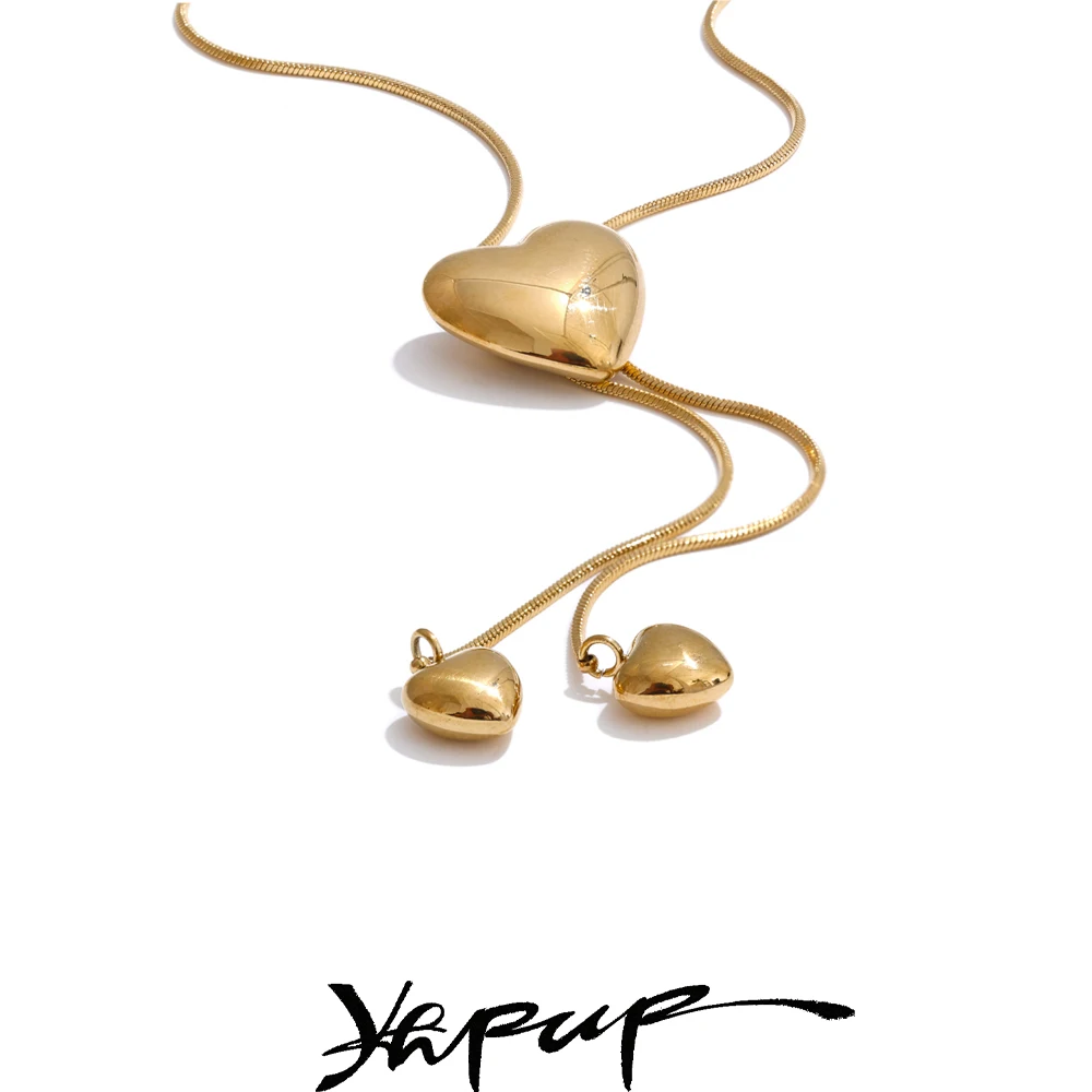 Yhpup Necklace Stainless Steel Heart Long Drop High Quality
