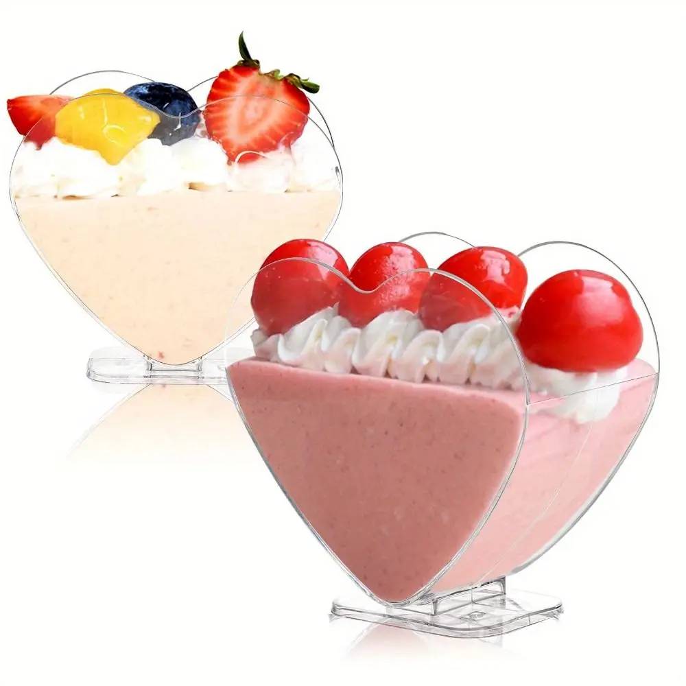 10Pcs Disposable 3oz Heart Shape Transparent Plastic Tiramisu Mousse Cup Jelly Pudding Dessert Cup Home Wedding Party Tableware
